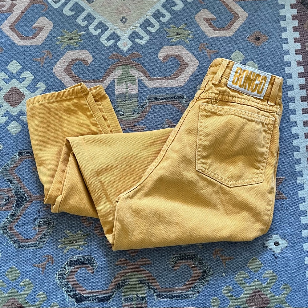 Vintage 1990s BONGO Distressed Yellow Jeans. Size 7